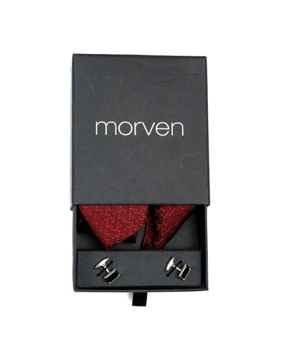  Morven Men's Claret Red Gift Tie Cufflink Handkerchief Set