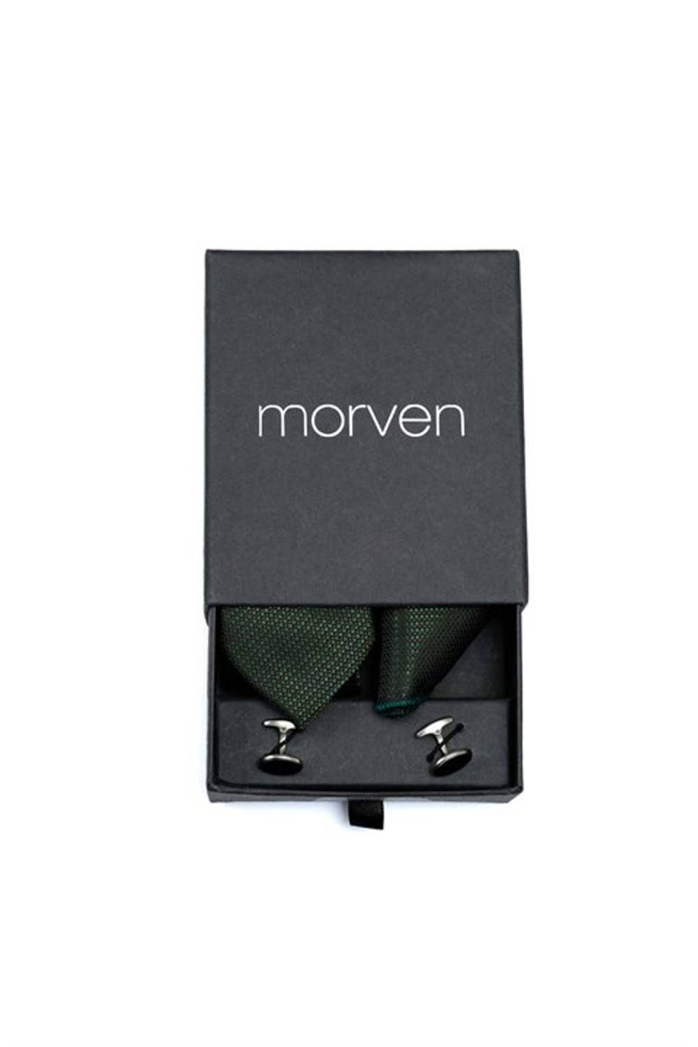  Morven Men's Green Gift Tie Cufflink Handkerchief Set