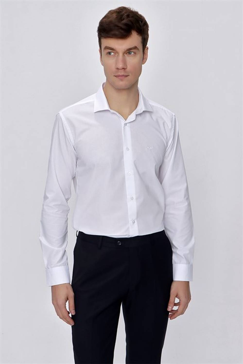 Сорочка Morven для чоловіків, біла, slim fit, з довгим рукавом, 65% поліестер, 35% бавовна, без кишень, кнопкова застібка