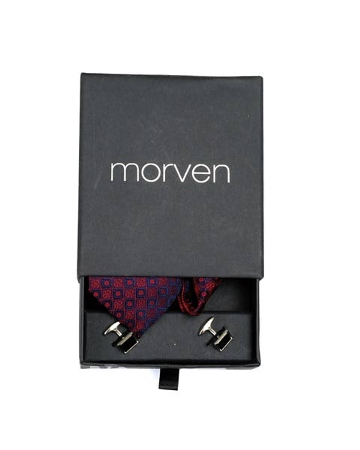  Morven Men's Claret Red Gift Tie Cufflink Handkerchief Set