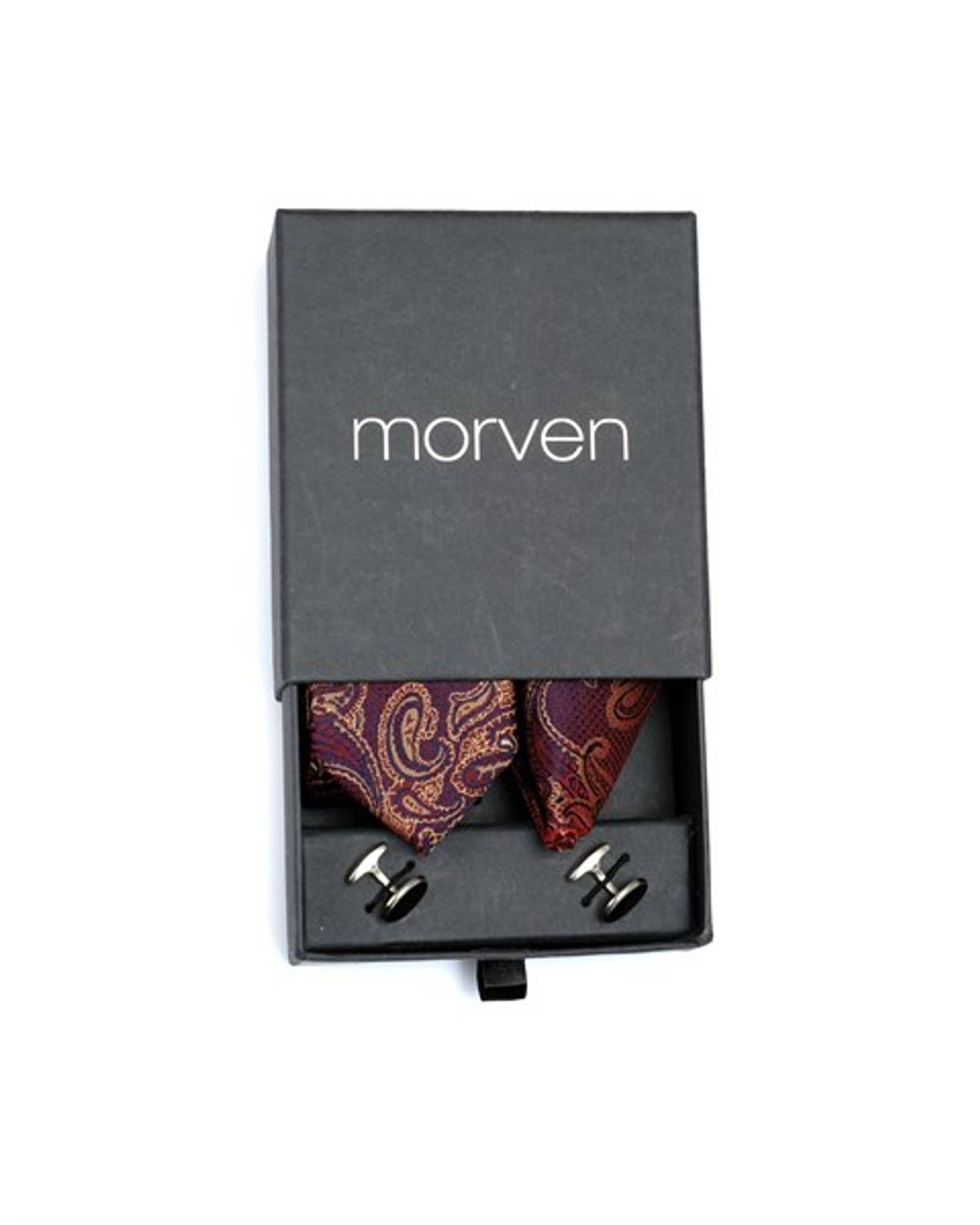  Morven Men's Dark Claret Red Gift Tie Cufflink Handkerchief Set