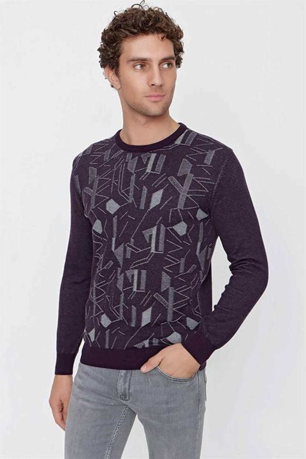 Morven Erkek Mor Trend Bisiklet Yaka Dynamic Fit Rahat Kesim Vaniza Triko