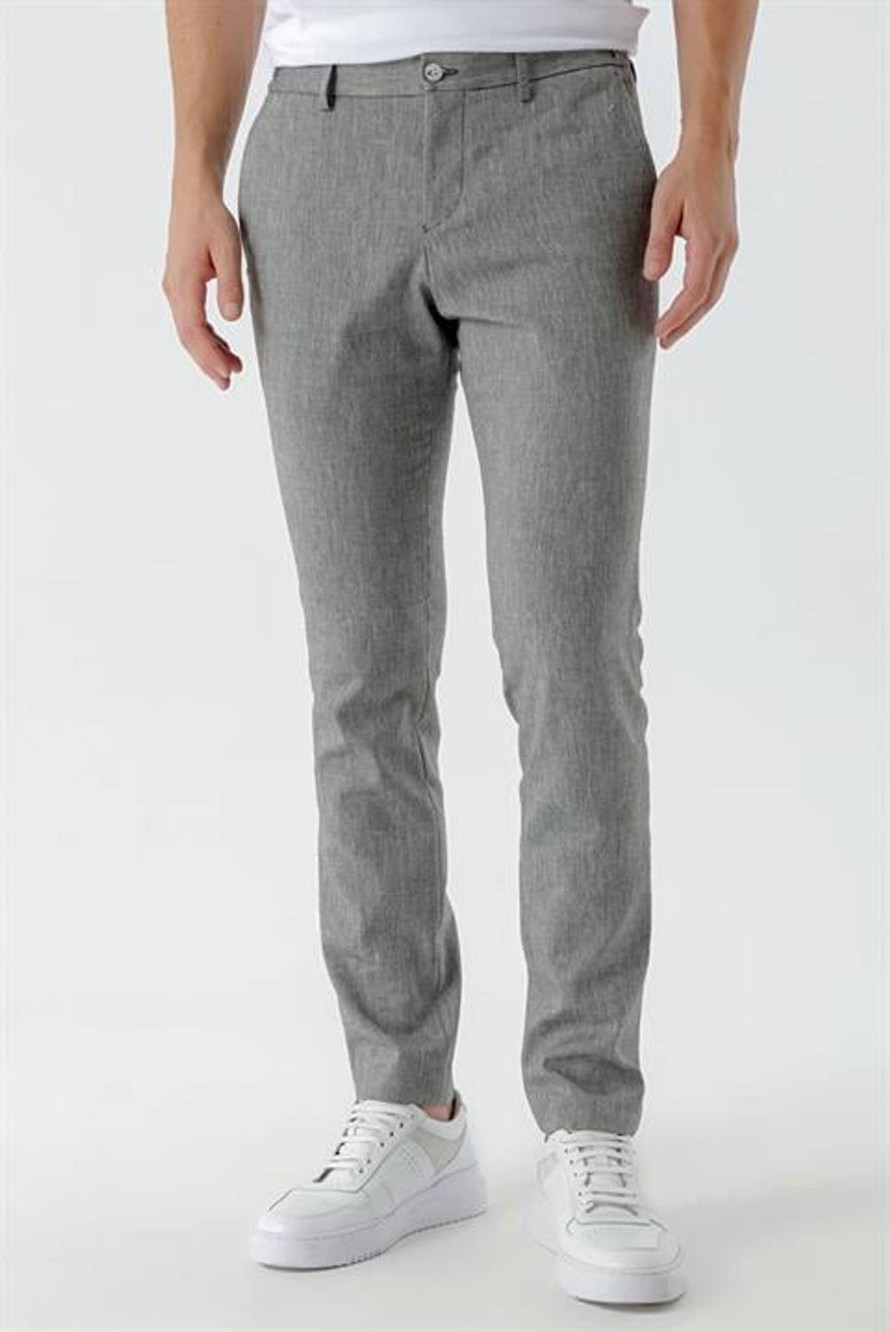 Morven Men's Black Bond Patterned Polyviscon-Linen Slim Fit Trousers