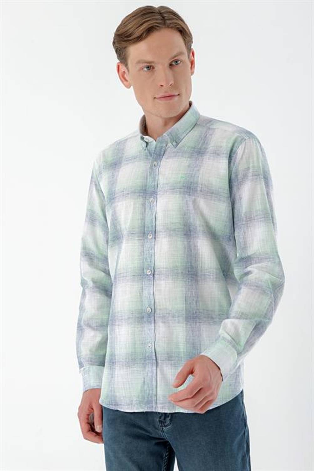 Morven Men's Green Linen Checked Regular Fit Shirt