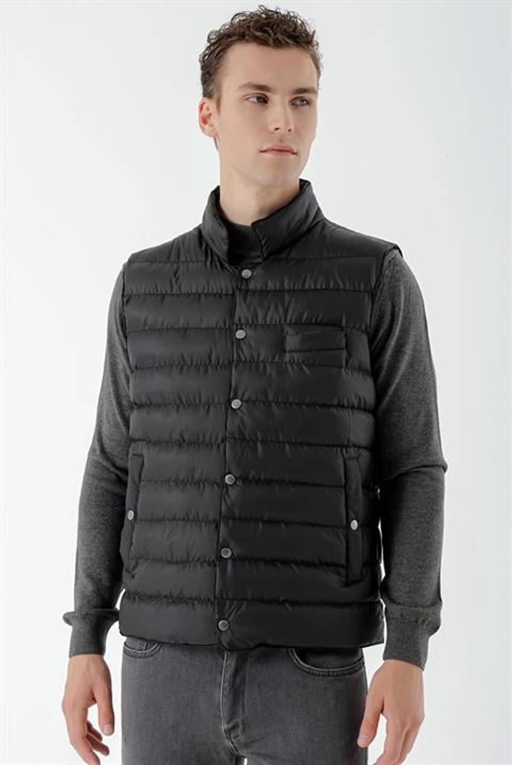Morven Men's Black Polyester Quilted Vest with Snap Fasteners
