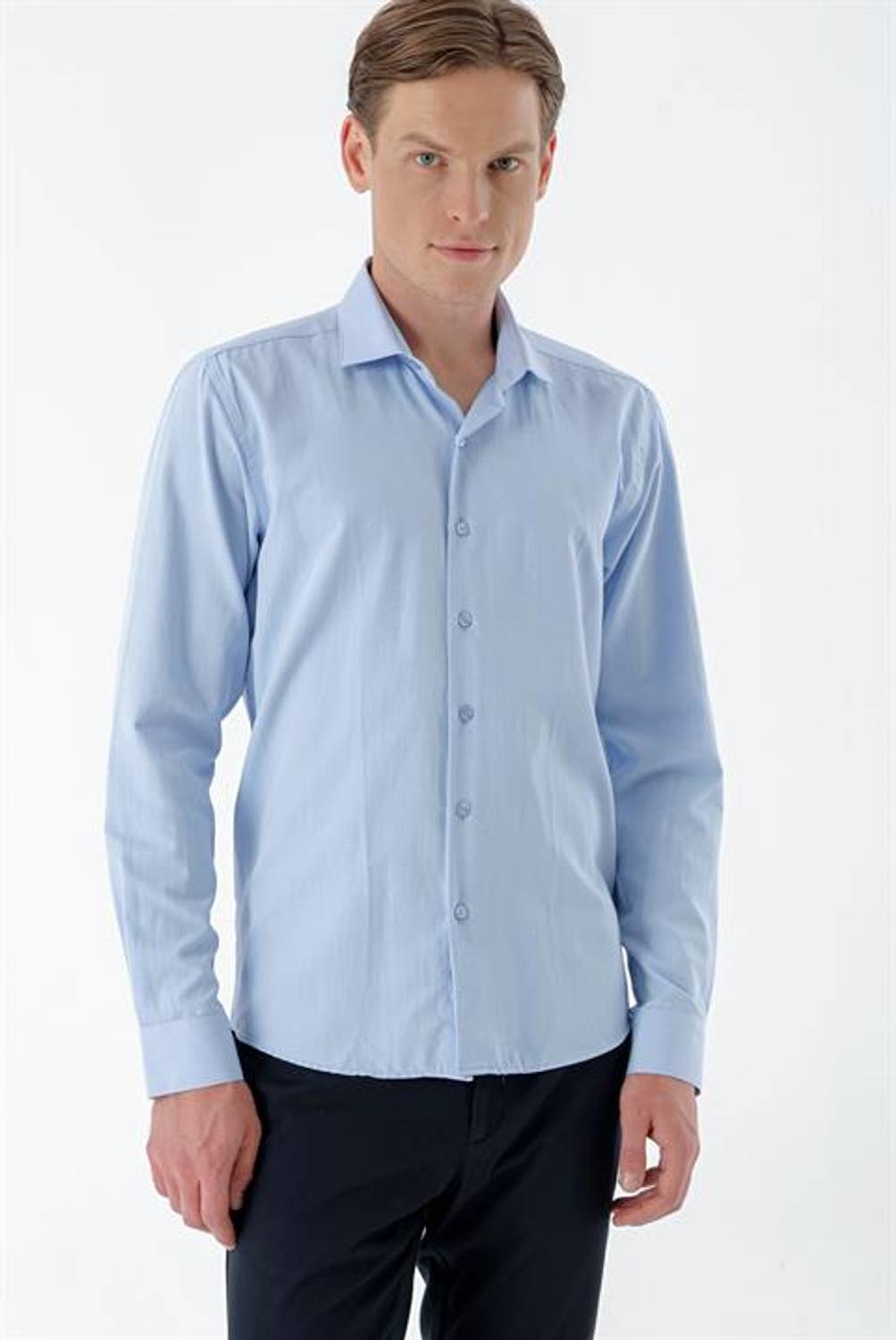 Чоловіча синя сорочка Slim Fit з італійським коміром і модним принтом