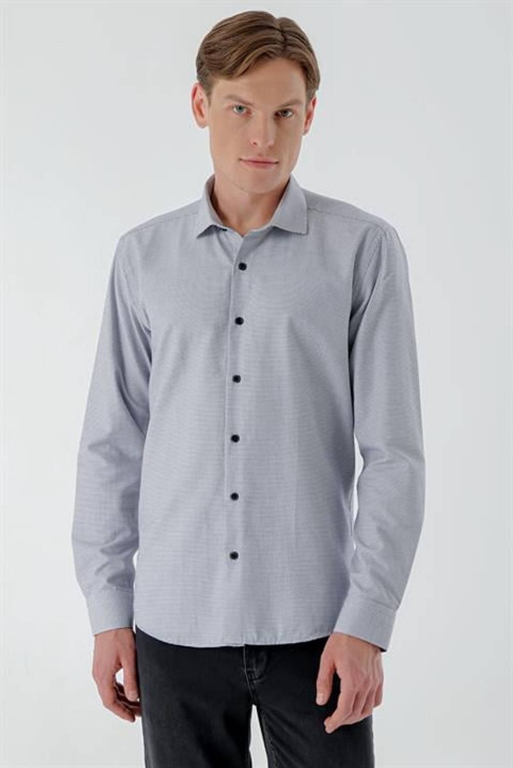 Morven Erkek Lacivert Trend Baskılı Desenli İtalyan Yaka Slim Fit Gömlek