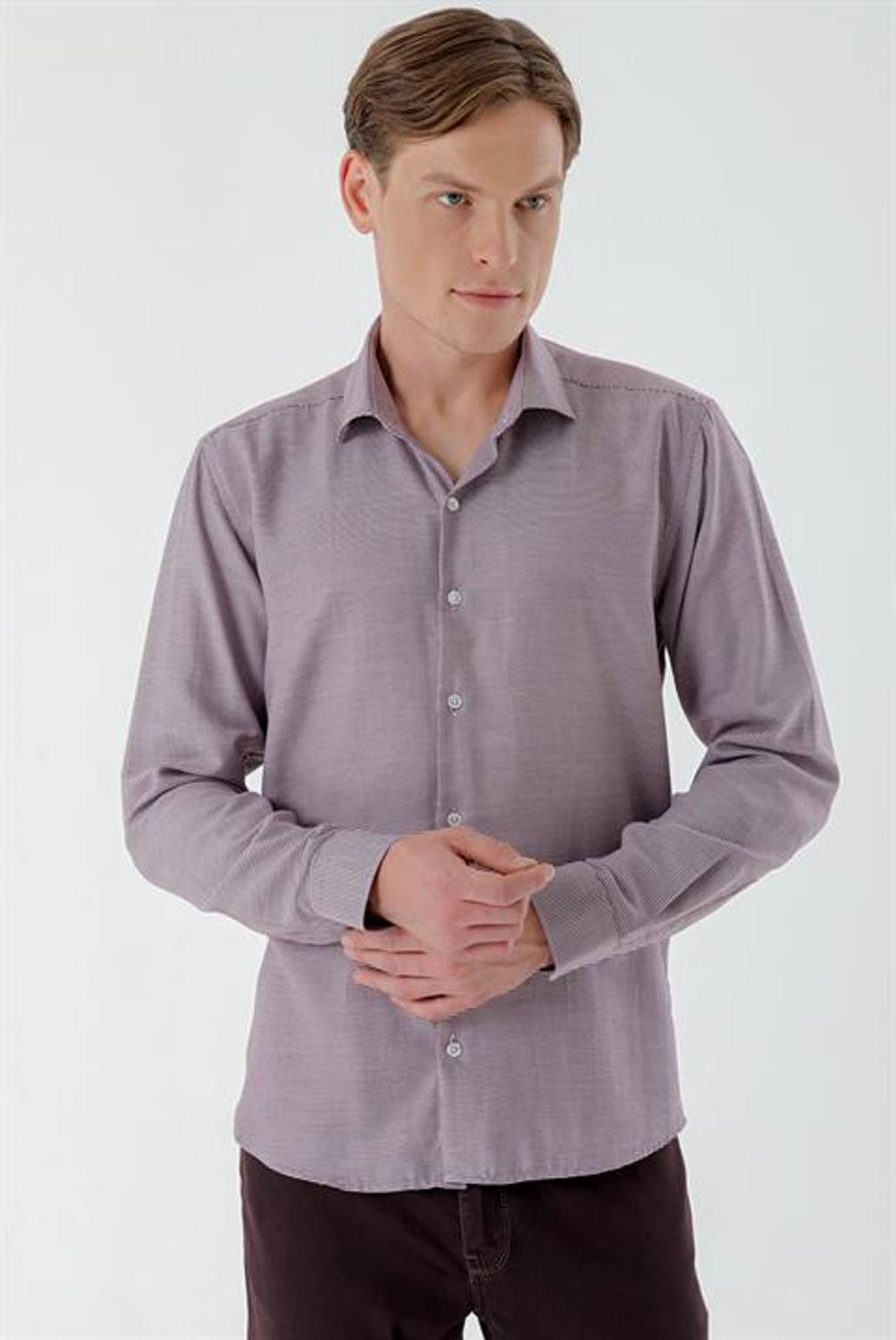 Morven Erkek Bordo Trend Baskılı Desenli İtalyan Yaka Slim Fit Gömlek