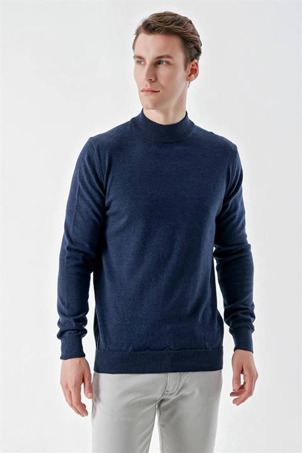 Morven Men's Indigo Basic Half Turtleneck Dynamic Fit Comfortable Cut Knitwear