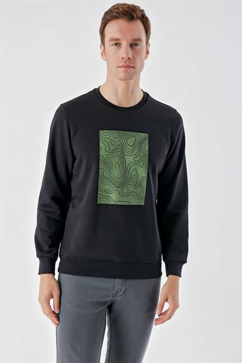 Morven Men's Black Trend Crew Neck Sweat-Shirt