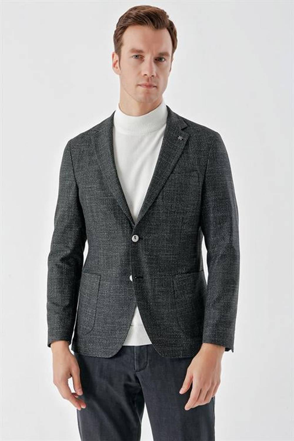 Morven Erkek Siyah Dokuma Slim Fit Torba Cep Mono Yaka Spor Ceket