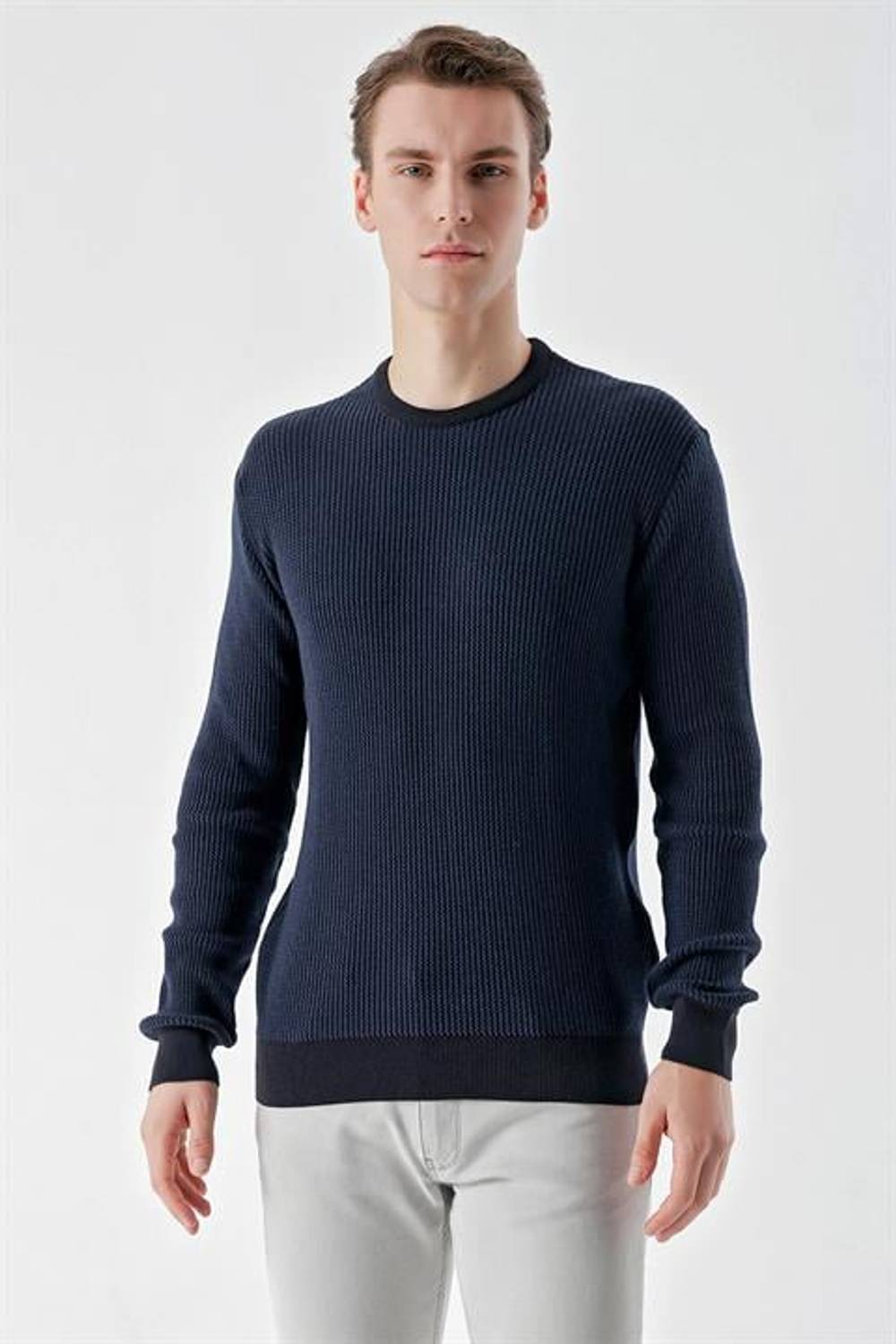 Morven Erkek Lacivert Trend Vaniza Örme Bisiklet Yaka Dynamic Fit Rahat Kesim Triko