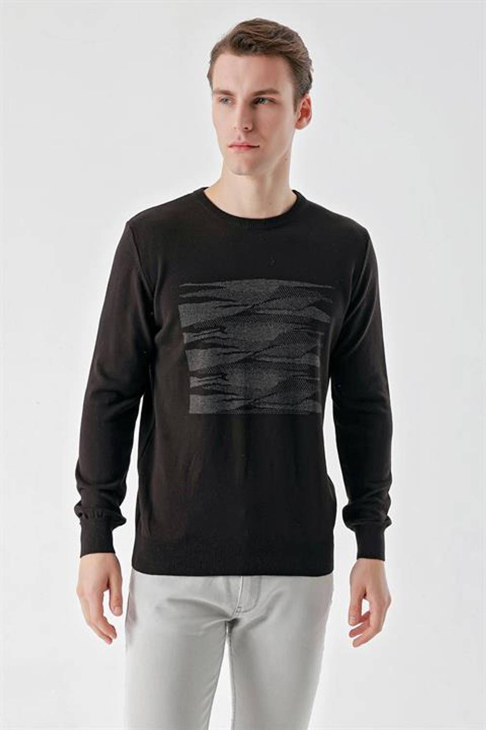 Morven Erkek Siyah Trend  Bisiklet Yaka Dynamic Fit Rahat Kesim Triko