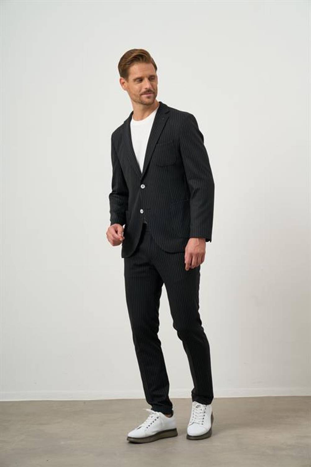 Чорний слім-фіт костюм з смужками Morven для чоловіків, один ґудзик, без підкладки, з двома розрізами