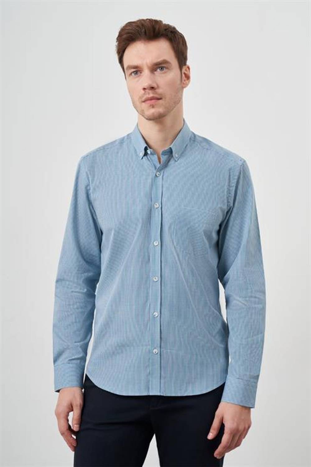 Morven Erkek Yeşil Pamuk Ekoseli Düğmeli Yaka Regular Fit Gömlek