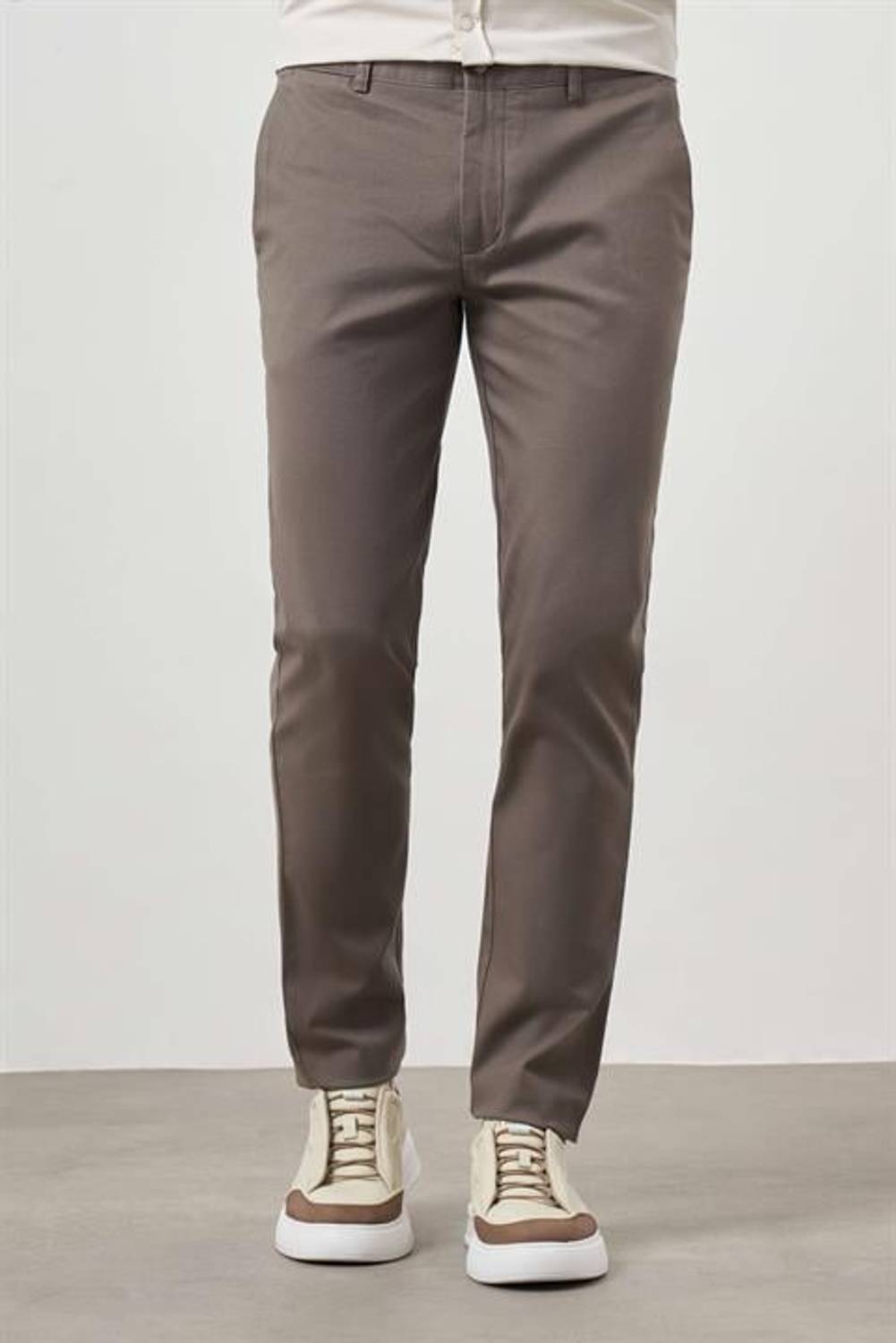 Morven Erkek Haki Yazlık Pamuk Yan Cep Slim Fit Chino Pantolon