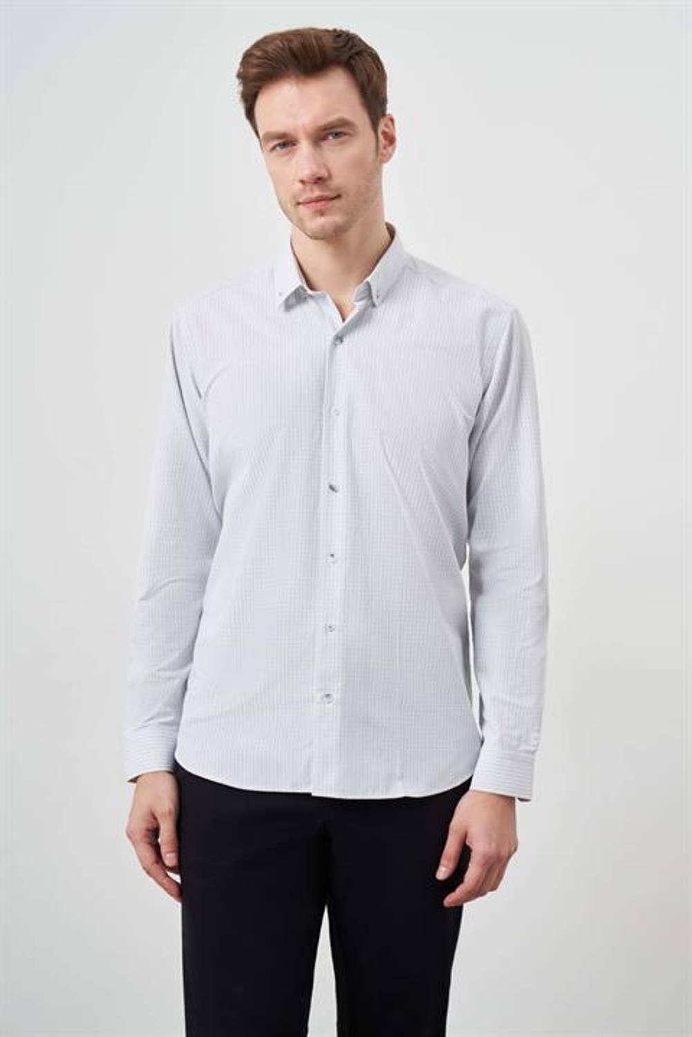 Morven Erkek Siyah Trend Ekoseli Düğmeli Yaka Regular Fit Gömlek