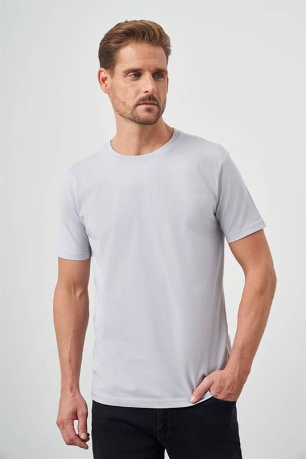 Morven Erkek Gri Basic Bisiklet Yaka Dynamic Fit T-Shirt