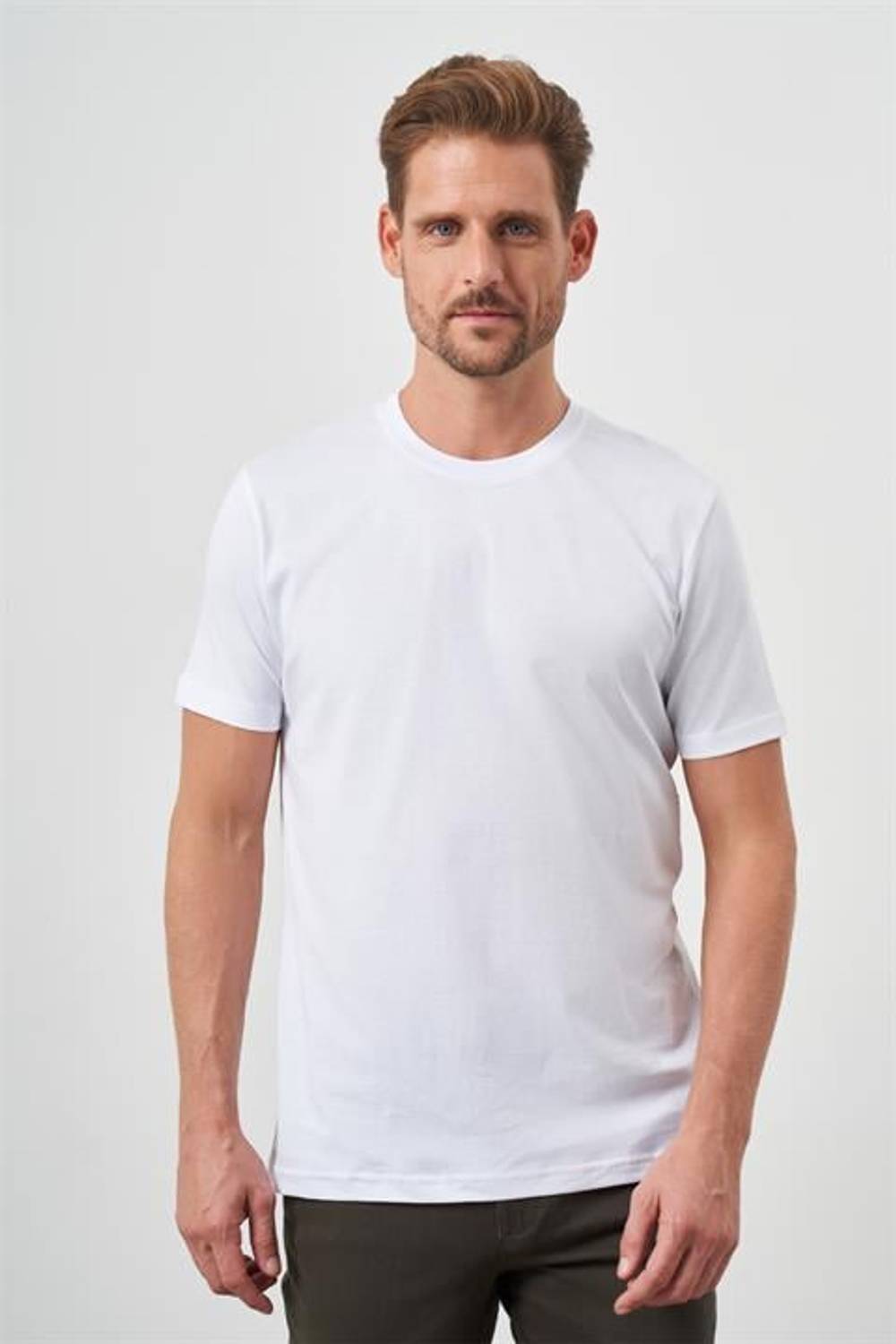 Men's White Basic Dynamic Fit T-Shirt with Crew Neck, 100% Cotton, Short Sleeves, Available in Sizes S-XXL