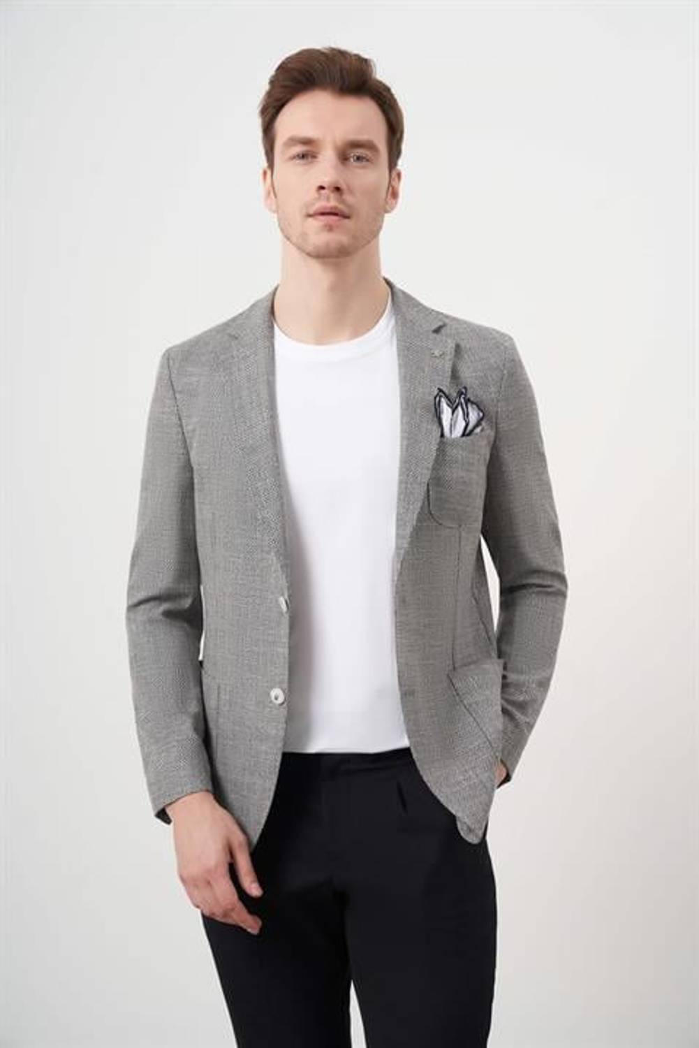 Morven Erkek Siyah Dokuma Slim Fit Torba Cep Mono Yaka Spor Ceket