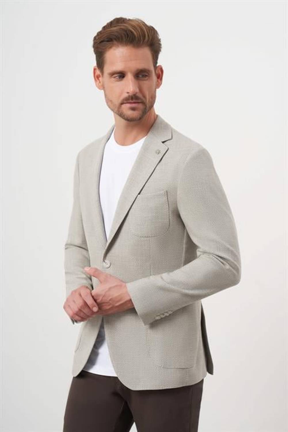 Morven Erkek Çağla Yeşili Dokuma Slim Fit Torba Cep Mono Yaka Spor Ceket