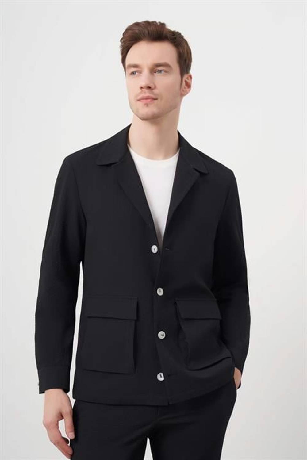 Morven Erkek Siyah Baharlık Düğmeli Gömlek Ceket