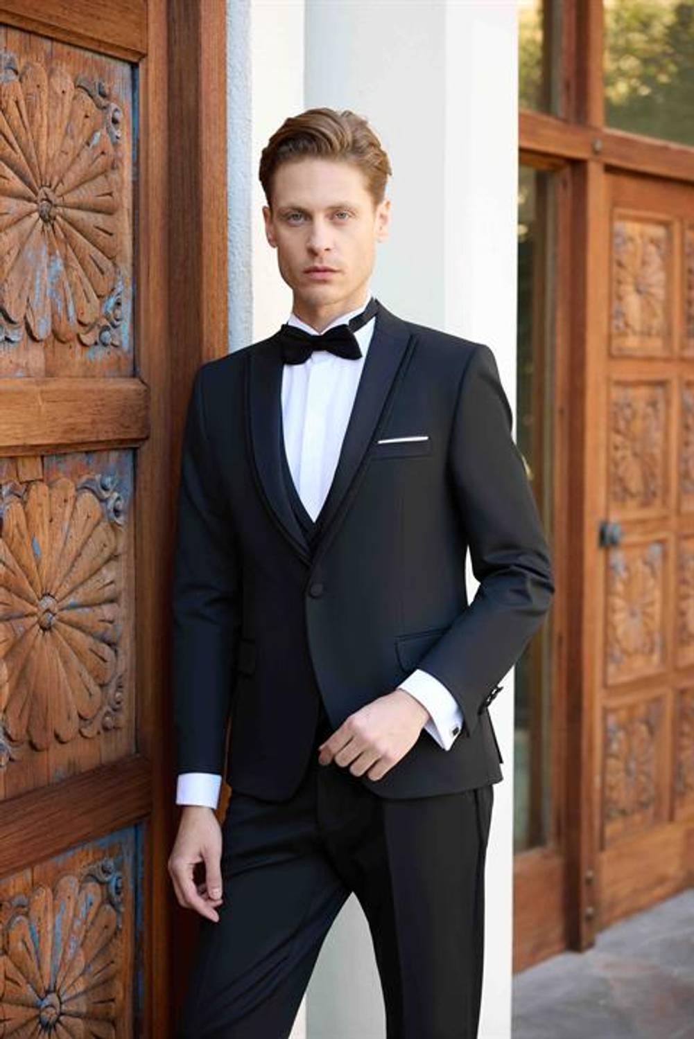 Мужской темно-синий поливискозный костюм с жаккардовым узором, slim fit, с шалью на воротнике и пуговицей, полный подклад, двойная разрезка