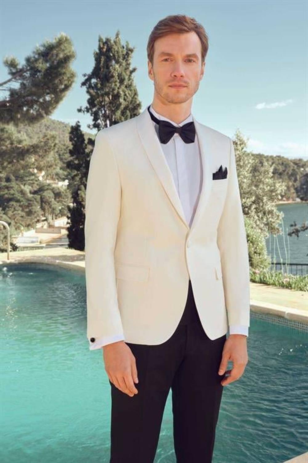 Morven Erkek Beyaz Cello Slim Fit Şal Yaka Damatlık