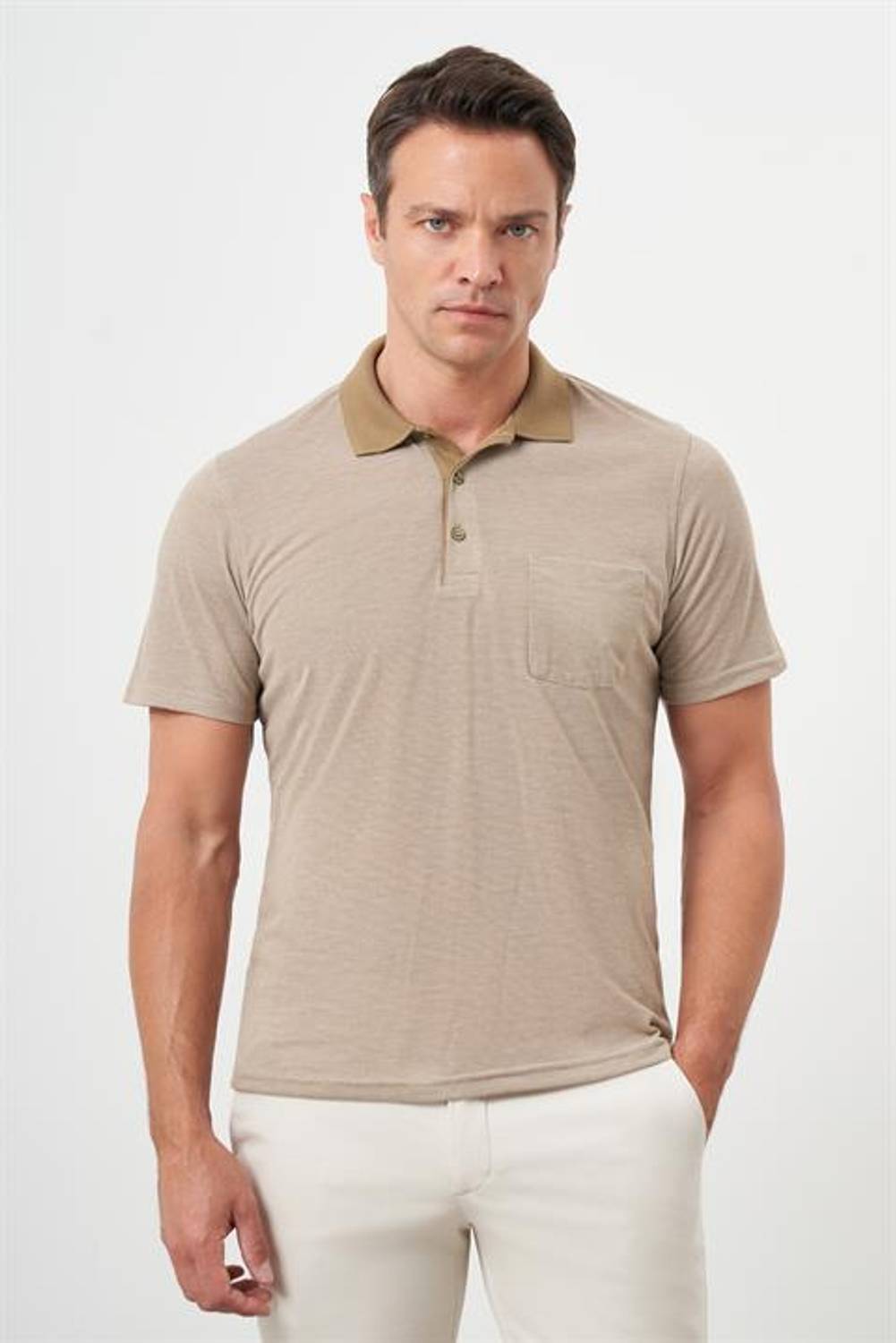 Morven Erkek Bej Trend Cepli Polo Yaka T-Shirt