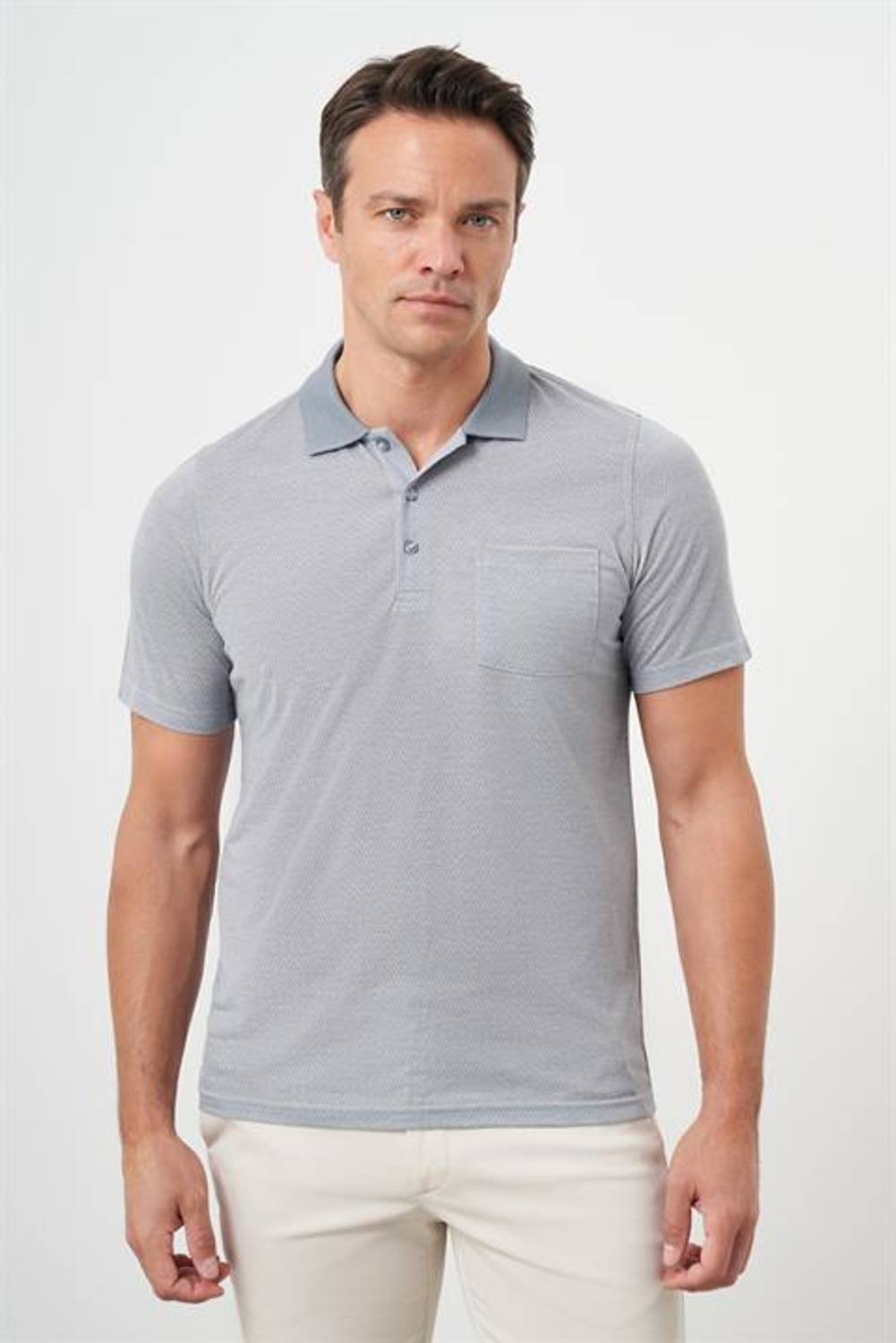 Gray Trendy Pocket Polo T-Shirt for Men with Dynamic Fit, Short Sleeves, 65% Polyester & 35% Viscose Fabrics