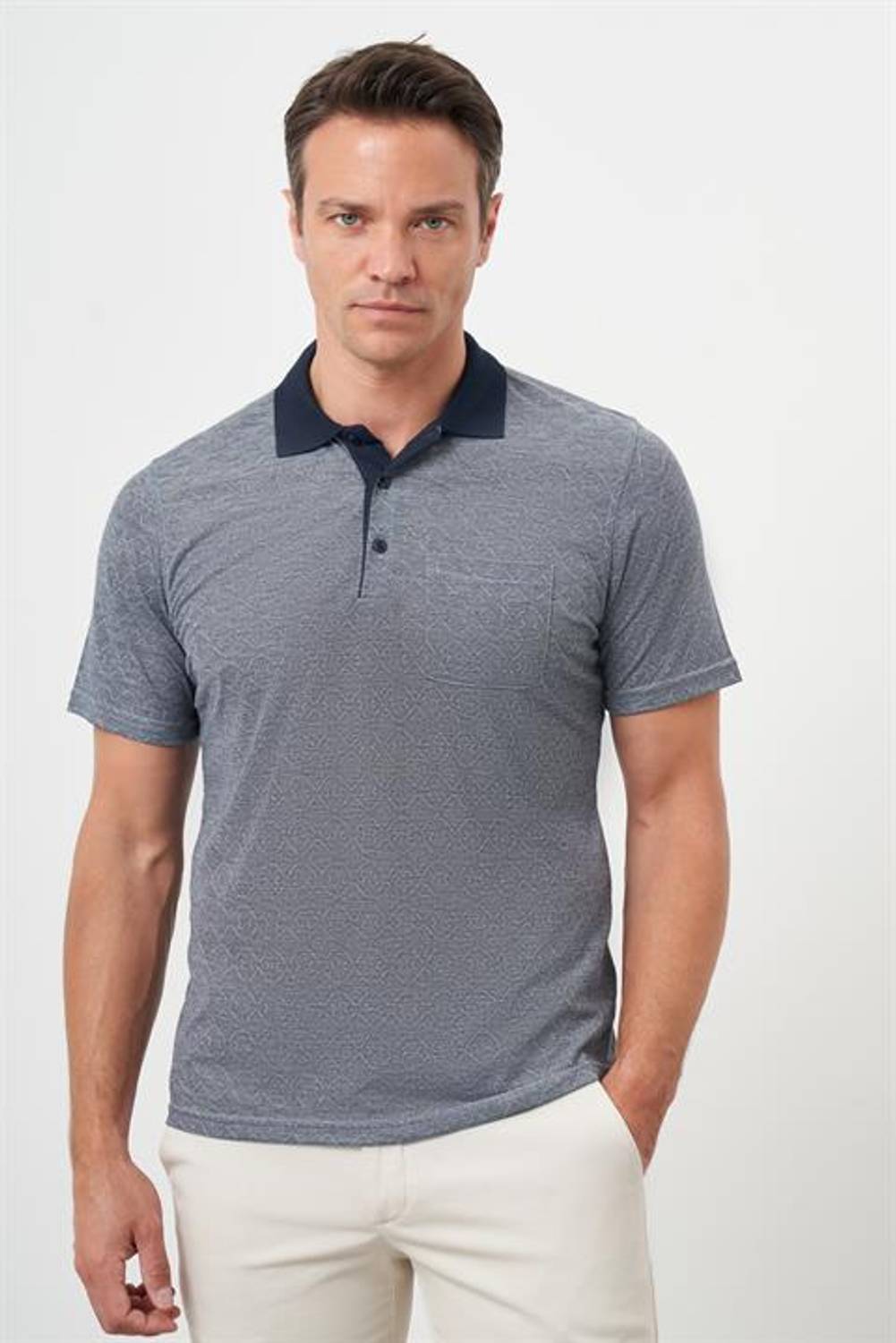 Morven Men's Navy Blue Trendy Pocket Polo T-Shirt with Dynamic Fit, 65% Polyester, 35% Viscose, Short Sleeves, Button Closure