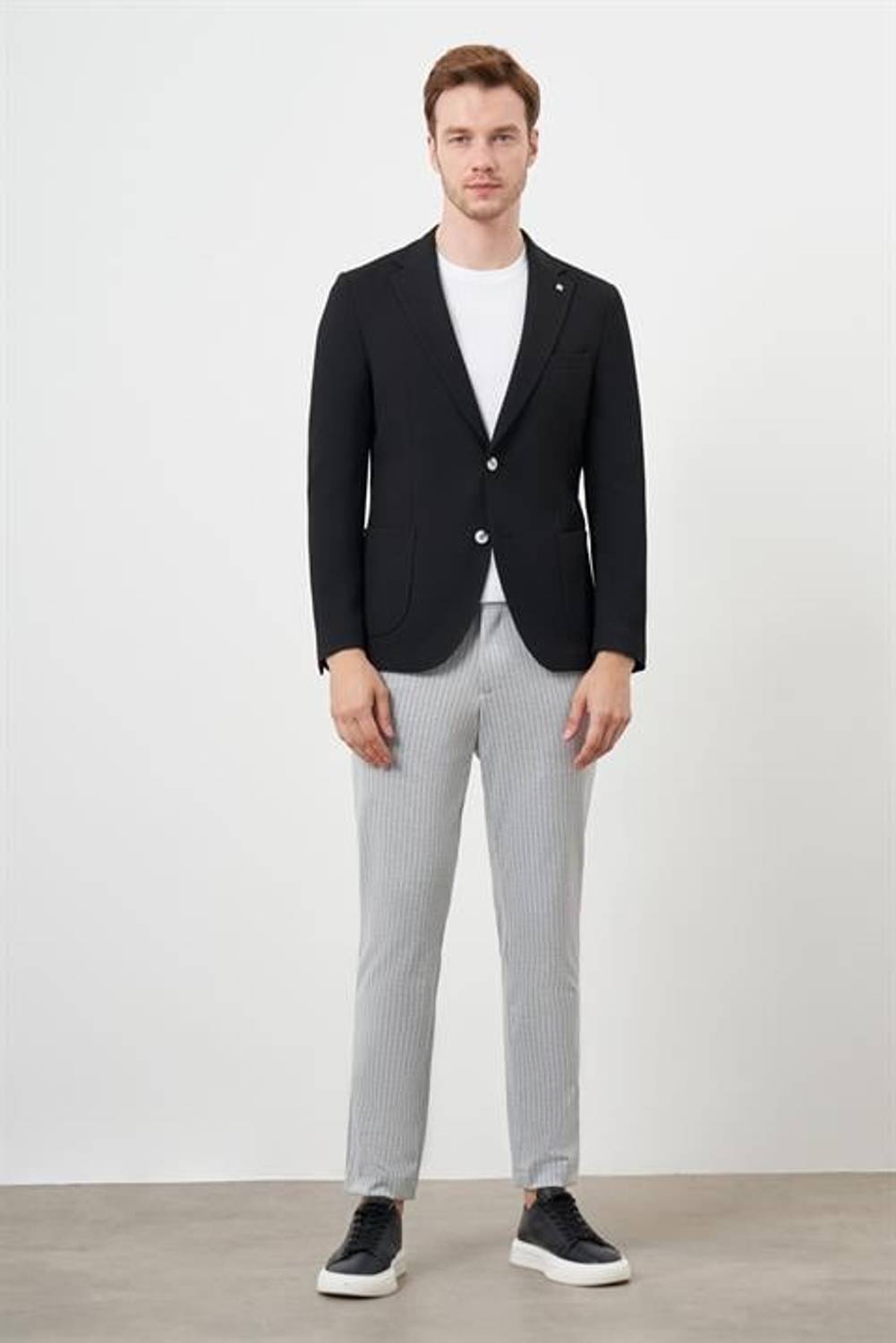 Morven Erkek Siyah Dokuma Slim Fit Torba Cep Mono Yaka Spor Ceket