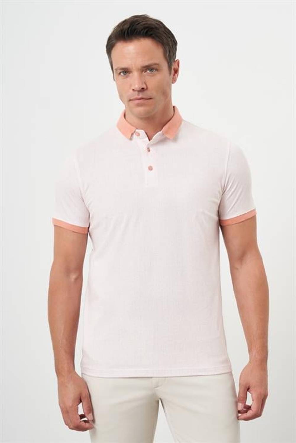 Men's Pink Trendy Compact Rotating Print Polo Collar T-Shirt - Dynamic Fit, Short Sleeve, 95% Cotton, 5% Elastane, Button Closure
