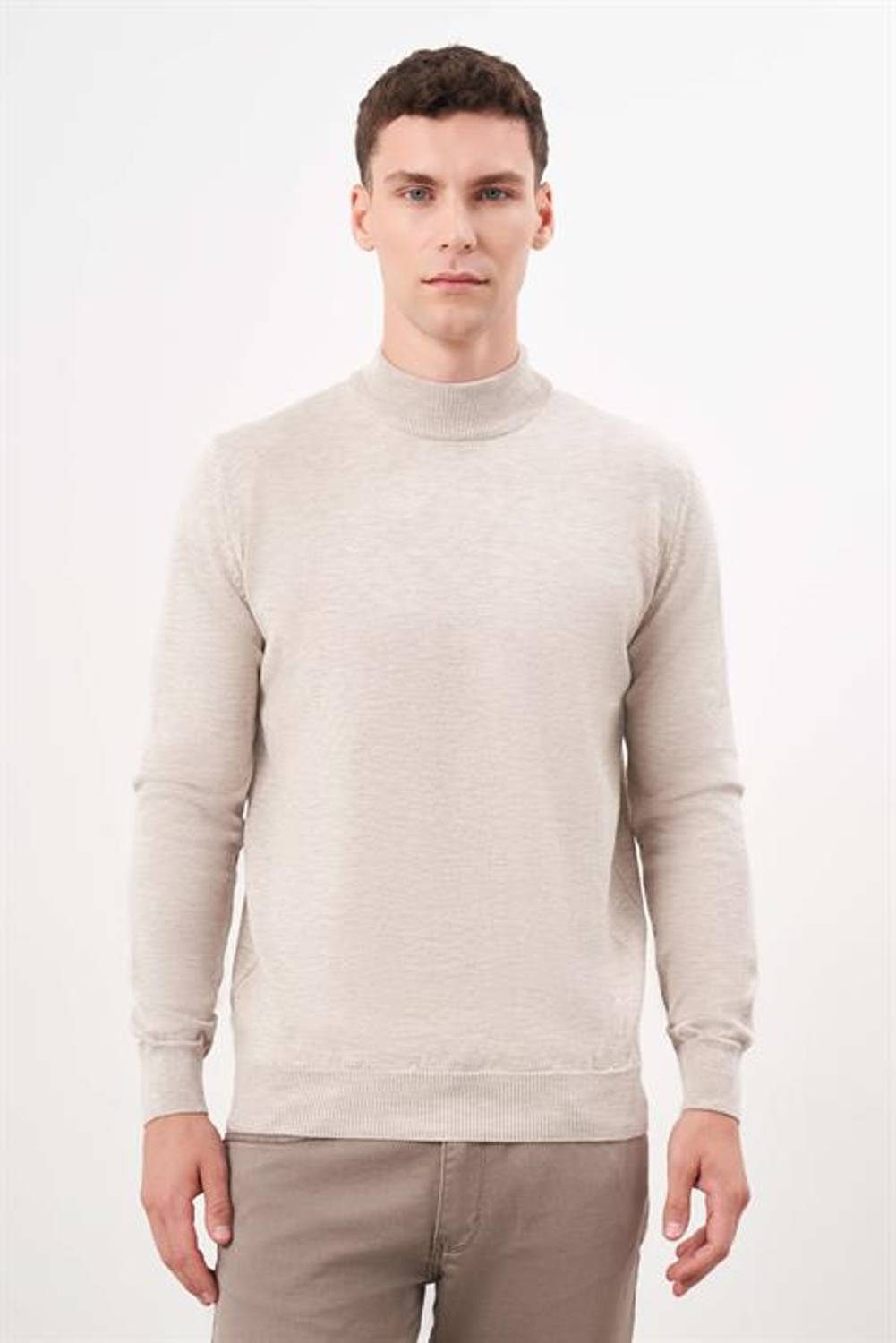 Morven Erkek Bej Basic Yarım Balıkçı Yaka Dynamic Fit Rahat Kesim Triko