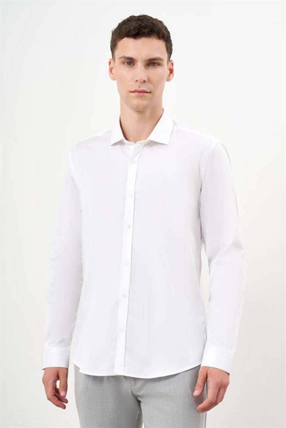 Morven Erkek Beyaz Pamuk Baskılı Desenli  İtalyan Yaka Slim Fit Gömlek