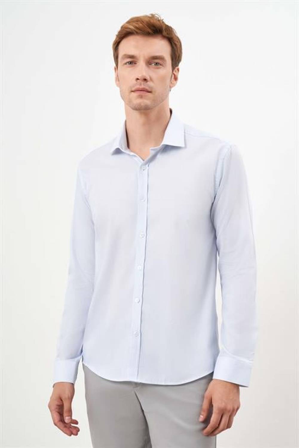 Morven Erkek A. MAVİ Pamuk Desenli İtalyan Yaka Slim Fit Gömlek