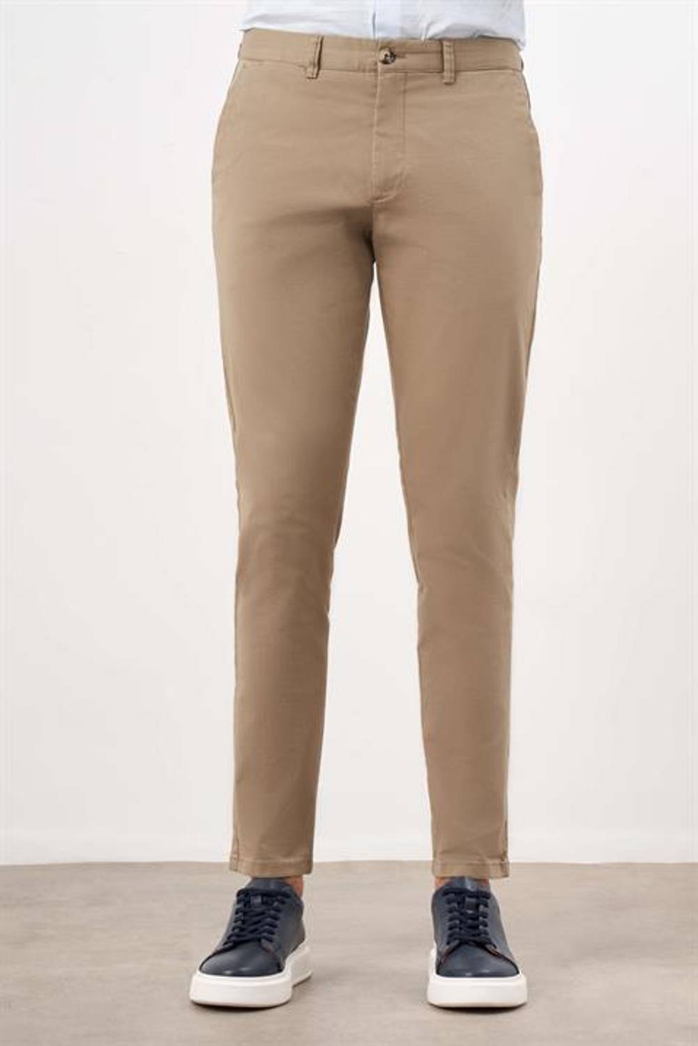 Чоловічі зелені брюки чіно Slim Fit з бавовни з бічними кишенями та застібкою на ґудзик і блискавці