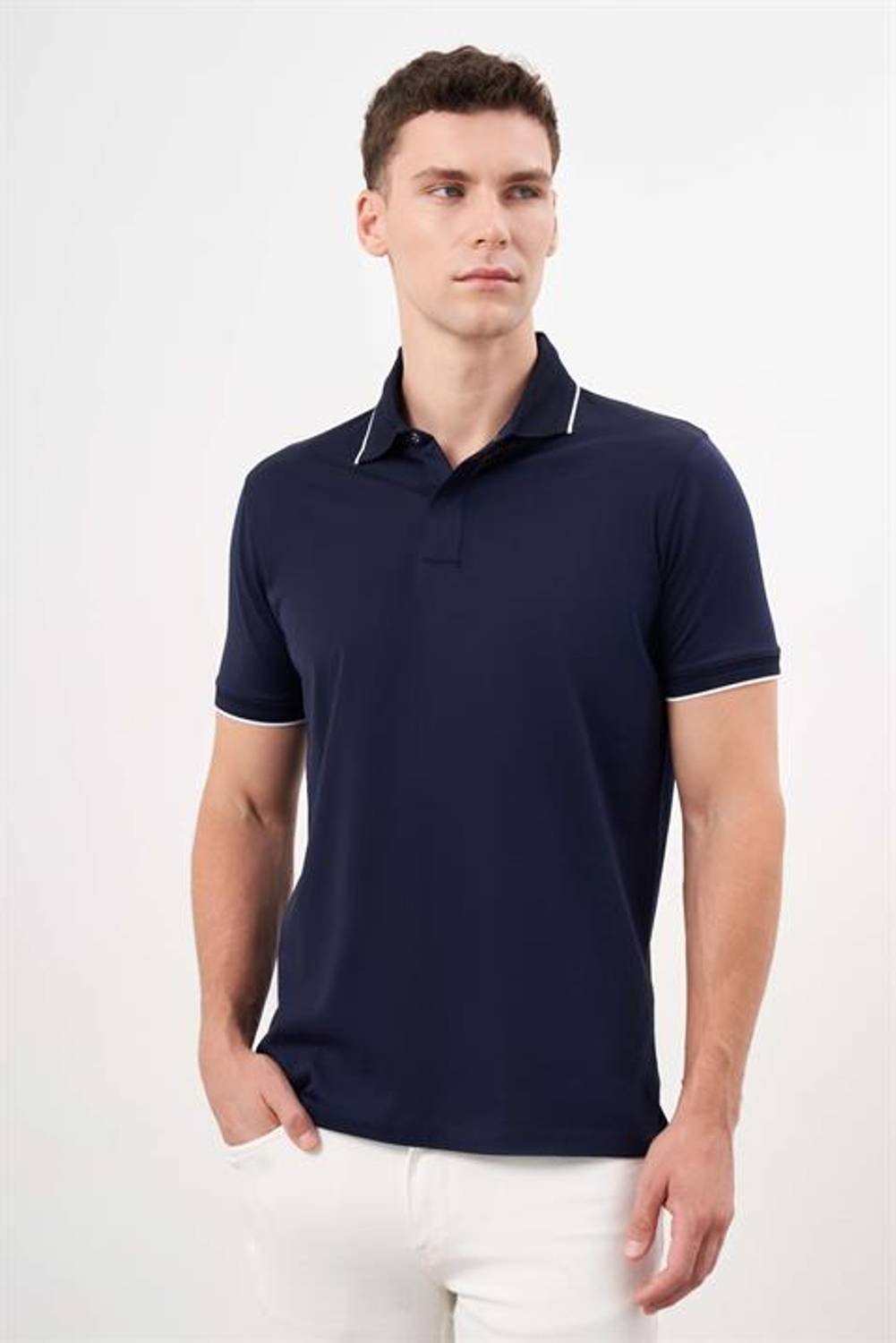 تي شيرت بولوياك للرجال نيللي ديناميكي فيت باللون الأزرق الداكن مصنوع من القطن 100% بأزرار قصيرة الأكمام