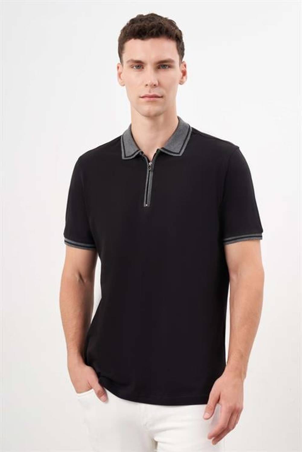Men's Black Dynamic Fit Polo T-Shirt with Button Closure, 100% Cotton, Short Sleeves, Available in Sizes S to XXL