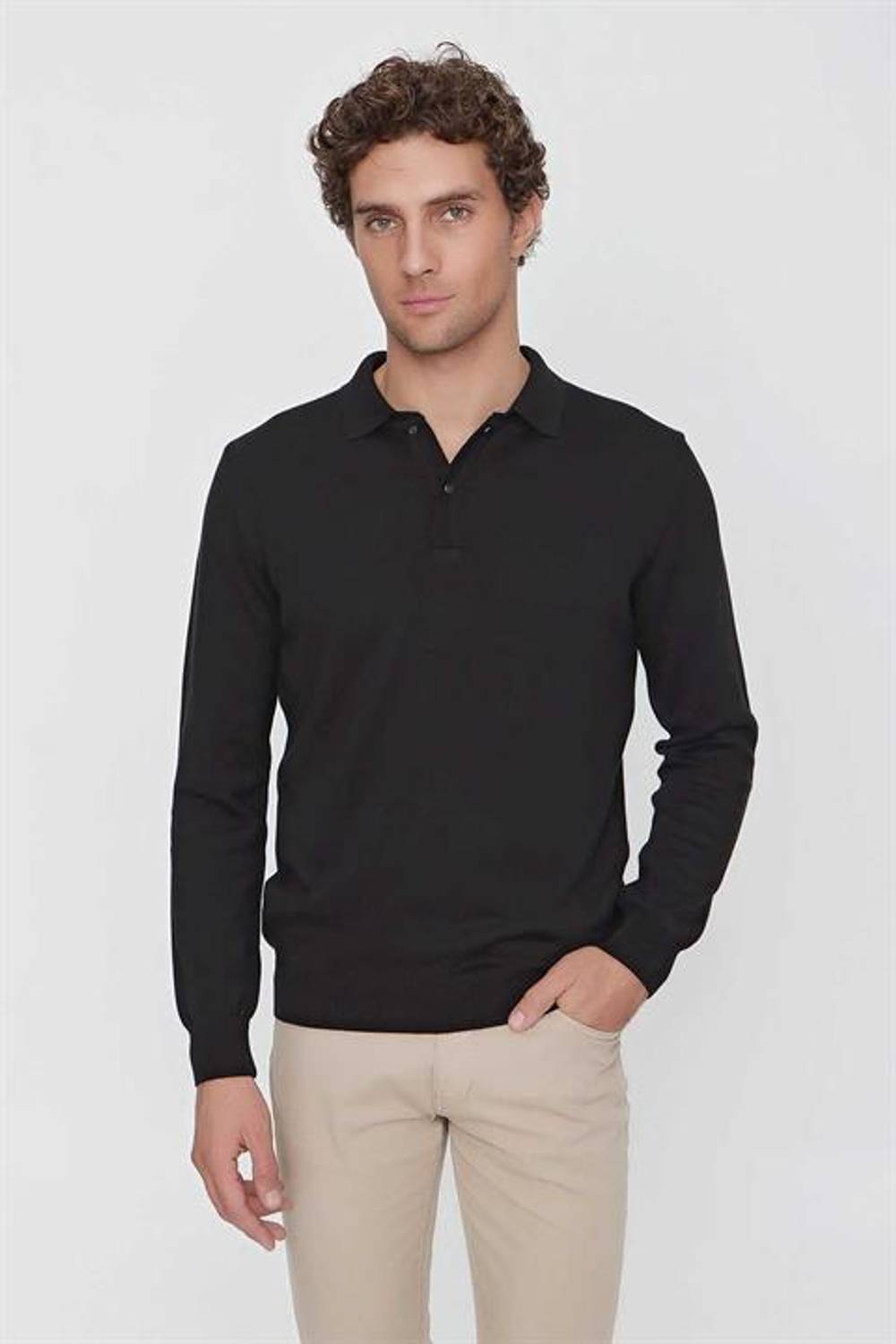 Мужская трикотажная футболка с воротником-поло Morven, динамичный фасон, 50% хлопок, 50% акрил, длинный рукав, без карманов, универсальный стиль