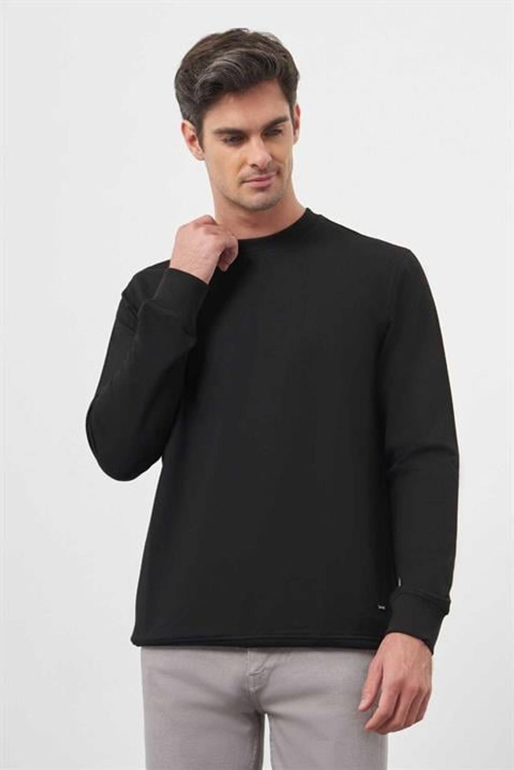 Morven Erkek Siyah Bisiklet Yaka Dynamic Fit Rahat Kesim Sweatshirt