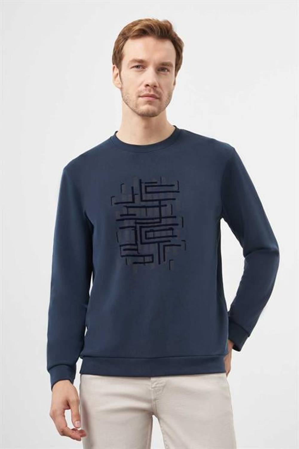 Morven Erkek Lacivert Trend Bisiklet Yaka Sweat-Shirt