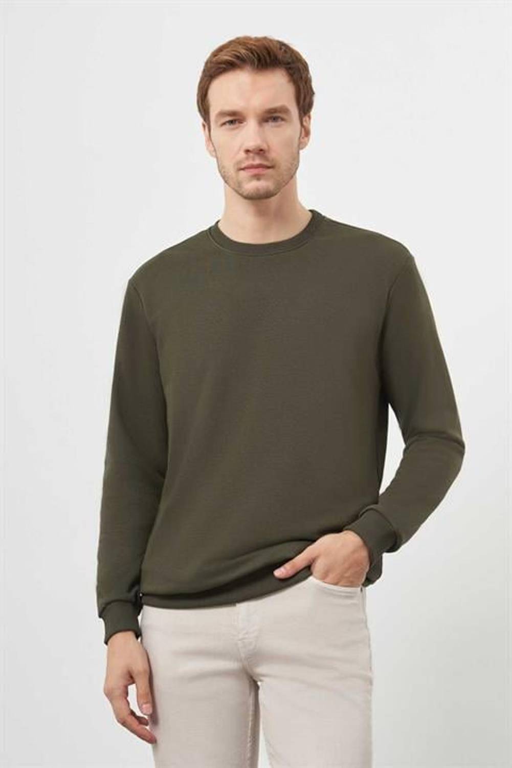 Morven Erkek Haki Basic Bisiklet Yaka Sweat-Shirt