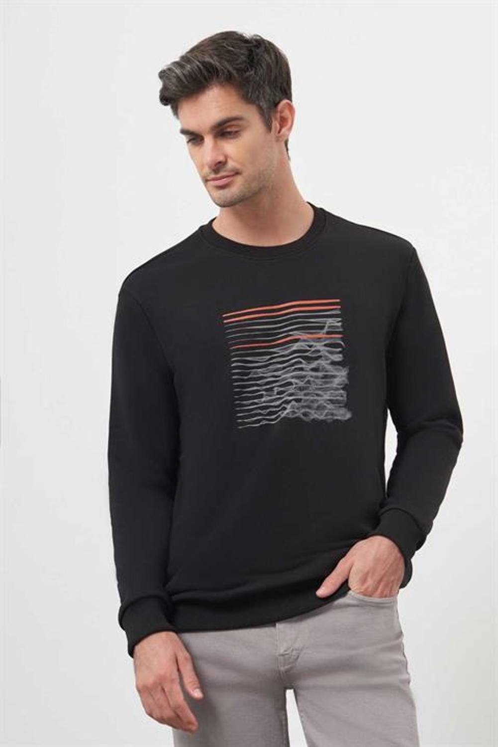 Morven Erkek Siyah Trend Bisiklet Yaka Sweat-Shirt