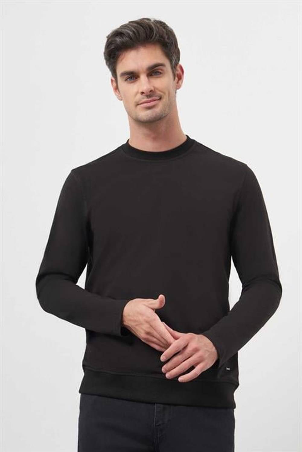 Morven Erkek Siyah Basic Dynamic Fit Bisiklet Yaka Sweet Shirt