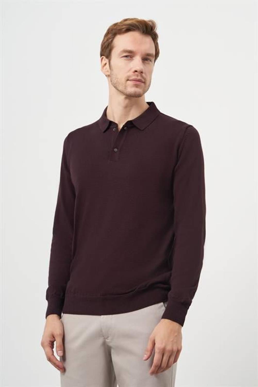 Morven Erkek Mor Basic Polo Yaka Dynamic Fit Rahat Kesim Triko