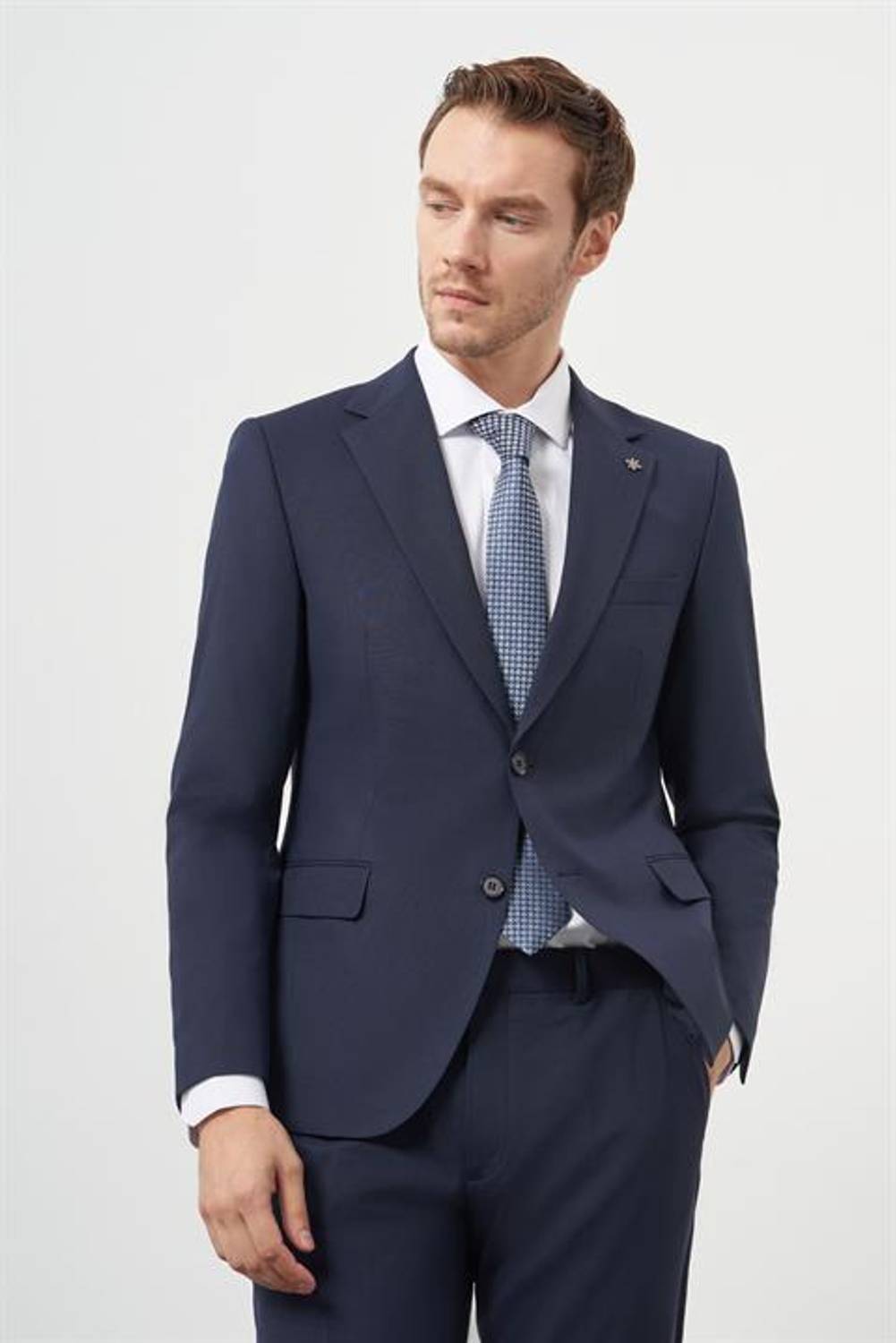 Morven Erkek Lacivert Yün Slim Fit Mono Yaka Takım Elbise