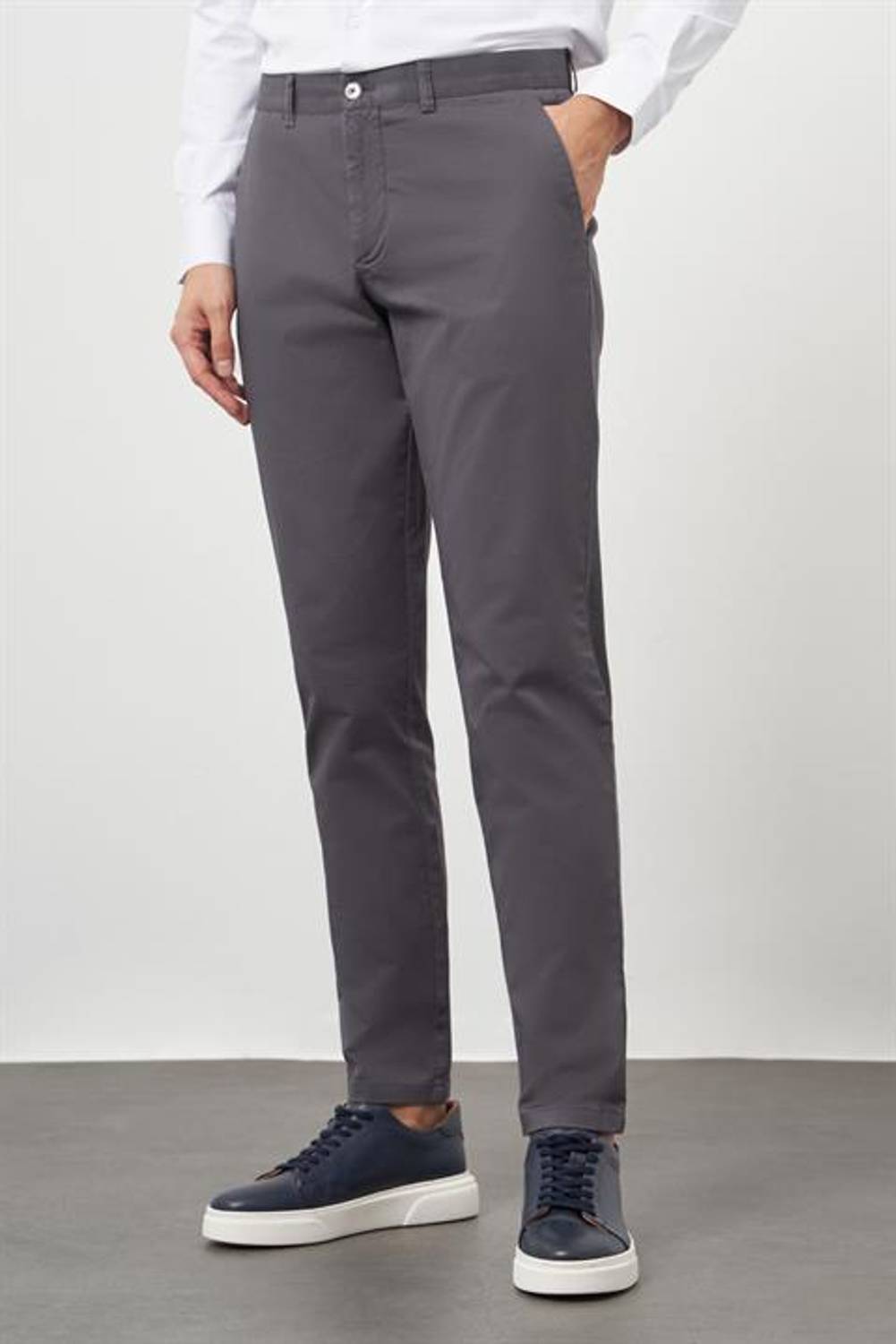 Morven Erkek Antrasit Pamuk Yan Cep Slim Fit Chino Pantolon