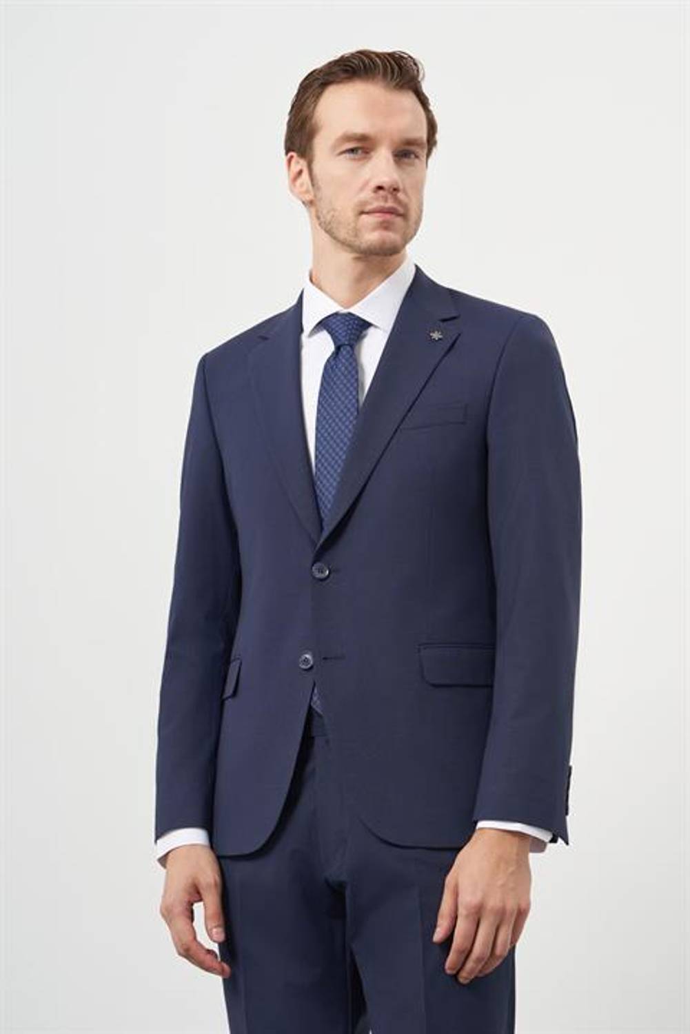 Morven Erkek Lacivert Yün Slim Fit Mono Yaka Takım Elbise