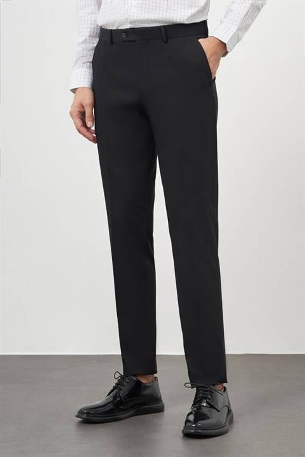 Morven Erkek Siyah Poliviskon Basic Düz Desen Slim Fit Classic Pantolon